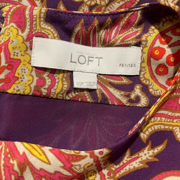 Ann Taylor LOFT Petites Purple Paisley Print Long Sleeved Midi Dress Sz XSP - Picture 15 of 16